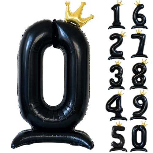 106.7 cm Schwarz Zahlenballon Schwarz Krone Ballon 0-9 Stehende Zahl 0 Ballon mit Krone Riesen Folie Helium Ballons für Geburtstagsfeier Dekorationen Supplies Digital 0 von CHANGZHONG
