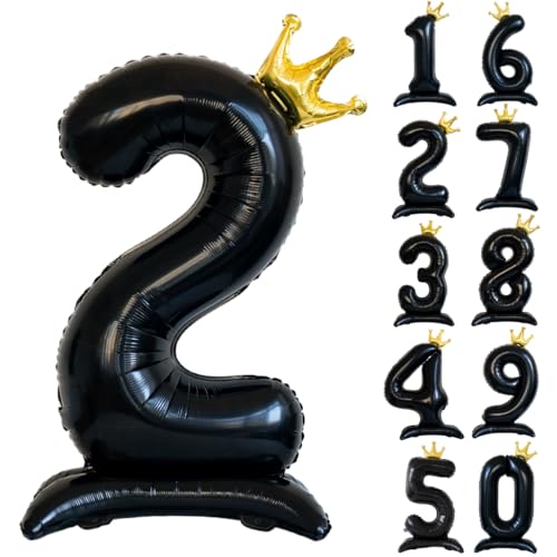 106.7 cm Schwarz Zahlenballon Schwarze Krone Ballons 0-9 Stehende Zahl 2 Ballon mit Krone Riesen Folie Helium Ballons für Geburtstagsfeier Dekorationen Supplies Digital 2 von CHANGZHONG