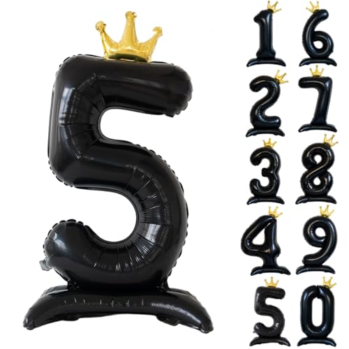 106.7 cm Schwarz Zahlenballon Schwarze Krone Ballons 0-9 Stehende Zahl 5 Ballon mit Krone Riesen Folie Helium Ballons für Geburtstagsfeier Dekorationen Supplies Digital 5 von CHANGZHONG