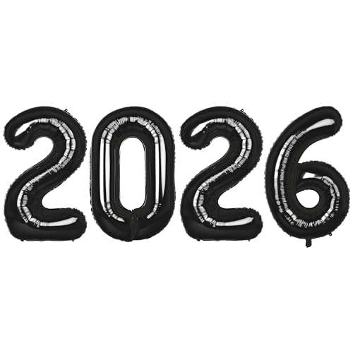 2026 Luftballon 40 Zoll Schwarz 2026 Zahlenballons Groß 2026 Folie Neujahrsballons Perfekt für Geburtstage Weihnachten Abschlussfeiern und Silvester Party Dekorationen von CHANGZHONG