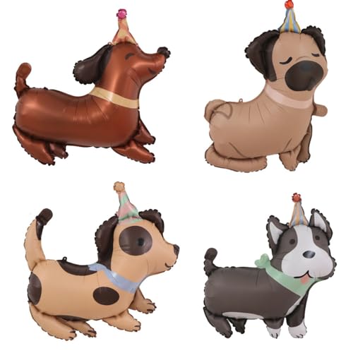 4 Stück Hund Ballons Haustiere Luftballon Geburtstag Ballon Happy Birthday Deko Dackel Folienballon für Kinder Geburtstag Junge Mädchen Party Deko Haustiere Thema Party Deko von CHANGZHONG