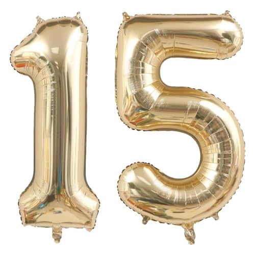 40 Zoll Gold Luftballon Zahlen 15 Champagner Gold Ballon 15. Geburtstag Deko Hell gold Folienballon Zahl 15 Riesenzahl Ballon 15 Party Hochzeit Kindergeburtstag Geburtstag Nummer 15 von CHANGZHONG