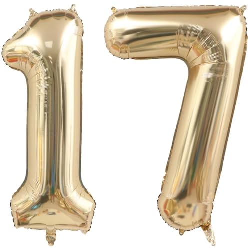 40 Zoll Gold Luftballon Zahlen 17 Champagner Gold Ballon 17. Geburtstag Deko Hell gold Folienballon Zahl 17 Riesenzahl Ballon 17 Party Hochzeit Kindergeburtstag Geburtstag Nummer 17 von CHANGZHONG