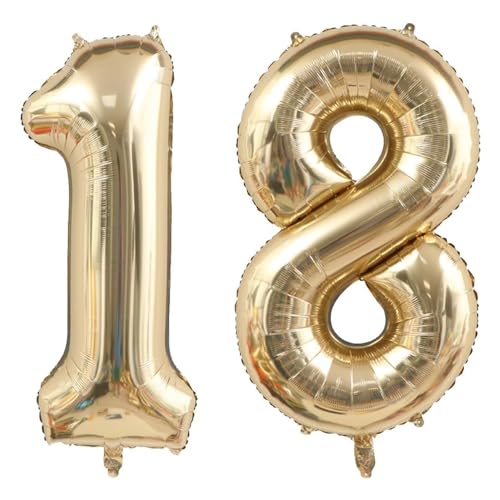 40 Zoll Gold Luftballon Zahlen 18 Champagner Gold Ballon 18. Geburtstag Deko Hellgold Folienballon Zahl 18 Riesenzahl Ballon 18 Party Hochzeit Kindergeburtstag Geburtstag Nummer 18 von CHANGZHONG