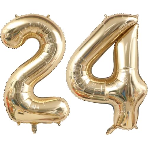 40 Zoll Gold Luftballon Zahlen 24 Champagner Gold Ballon 24. Geburtstag Deko Hell gold Folienballon Zahl 24 Riesenzahl Ballon 24 Party Hochzeit Kindergeburtstag Geburtstag Nummer 24 von CHANGZHONG