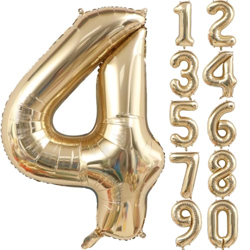 40 Zoll Gold Luftballon Zahlen 4 Hellgold Ballons 4 Champagner Gold Ballon 4. Geburtstag Deko Weißgold Folienballon Zahl 4 Riesenzahl Ballon 4 Party Hochzeit Kindergeburtstag Geburtstag (Nummer 4) von CHANGZHONG