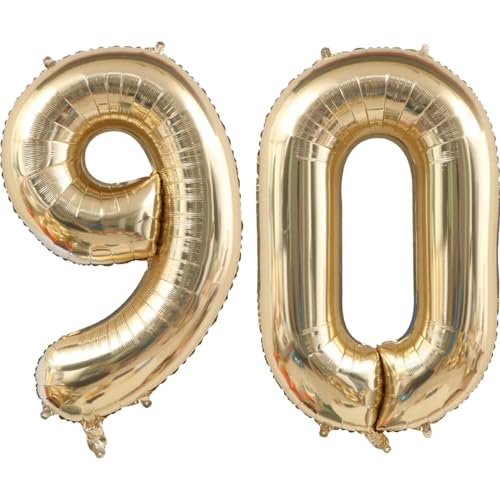 40 Zoll Gold Luftballon Zahlen 90 Champagner Gold Ballon 90. Geburtstag Deko Hell gold Folienballon Zahl 90 Riesenzahl Ballon 90 Party Hochzeit Kindergeburtstag Geburtstag Nummer 90 von CHANGZHONG