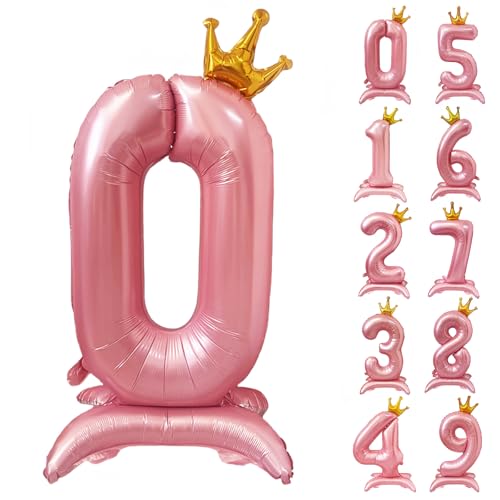 42 Zoll Rosa Zahl Ballon Stehende Zahl 0 Luftballon mit Krone Rosa Krone Ballon Zahlen 0-9 Groß Helium Ballons für Geburtstag Party Dekorationen Hochzeit Deko von CHANGZHONG