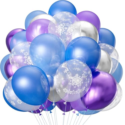 55 Stück Latex-Ballon-Set, 30,5 cm, Konfetti-Latex-Ballon, violett, blau und silberfarben, Schneeflocken-Ballons für Abschlussfeier, Mädchen, Geburtstagsparty, Babyparty, Brautparty von CHANGZHONG