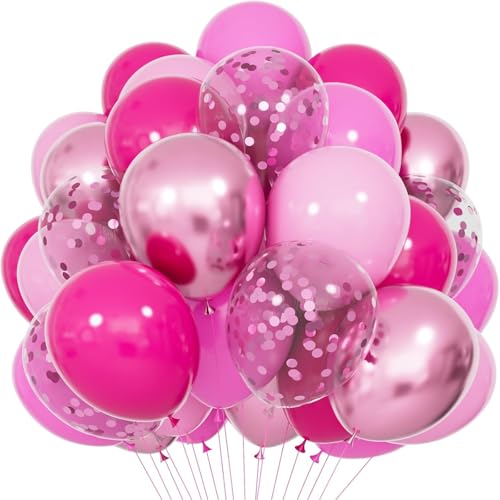 55-teiliges Latex-Ballon-Set, 30,5 cm, Konfetti-Latex-Ballon, Rosenrot und Metallic-Rosa, Ballon für Abschlussfeier, Mädchen, Geburtstagsparty, Babyparty, Brautparty, Hochzeitsdekoration von CHANGZHONG