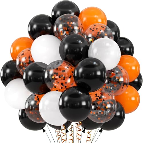 55-teiliges Latex-Ballon-Set, 30,5 cm, Konfetti-Latex-Ballon, Schwarz und Orange, Ballon für Halloween, Abschlussfeier, Geburtstag, Party, Babyparty, Brautparty, Hochzeitsdekoration von CHANGZHONG