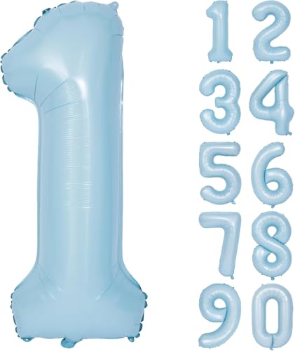 Blau Luftballon 1 Matte Blau Nummer 1 Folienballon Hell Blau 1 Ballons 40 Zoll Mylar Helium Ballon für Geburtstag Party Dekorationen Mädchen Jungen Baby Dusche Hochzeit Jahrestag Deko (Nummer 1) von CHANGZHONG