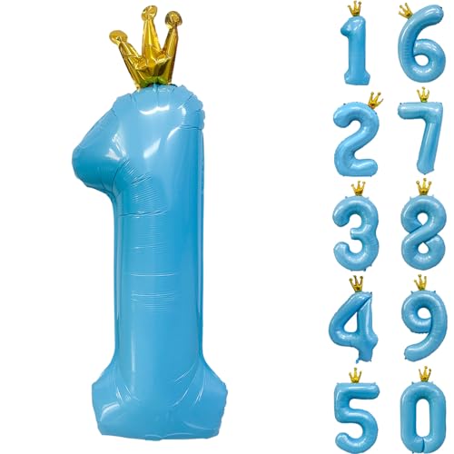 Blaue Luftballons Zahl 1 mit Krone, 101.6 cm Hellblau 1 Ballon 1. Geburtstag Party Dekoration Blau Krone Ballons 0-9 für Geburtstagsfeier Jubiläum Dekorationen Supplies Blaue Luftballons Zahl 1 mit Krone, 101.6 cm Hellblau 1 Ballon 1. Geburtstag Party Dekoration Blau Krone Ballons 0-9 für Geburtstagsfeier Jubiläum Dekorationen Supplies von CHANGZHONG