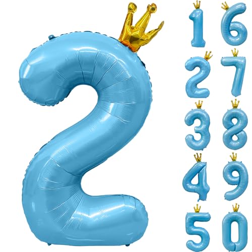 Blaue Luftballons Zahl 2 mit Krone, 101.6 cm Hellblau 2 Ballon 2nd Birthday Party Dekoration Blau Krone Ballons 0-9 für Geburtstagsfeier Jubiläum Dekorationen Supplies Blaue Luftballons Zahl 2 mit Krone, 101.6 cm Hellblau 2 Ballon 2nd Birthday Party Dekoration Blau Krone Ballons 0-9 für Geburtstagsfeier Jubiläum Dekorationen Supplies von CHANGZHONG