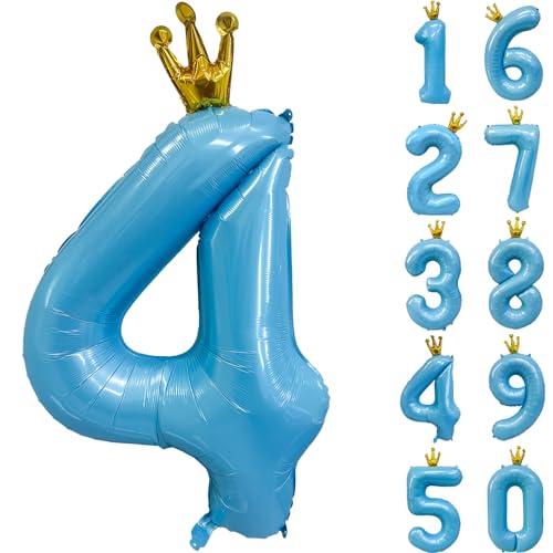 Blaue Luftballons Zahl 4 mit Krone, 101.6 cm Hellblau 4 Ballon 4. Geburtstag Party Dekoration Blau Krone Ballons 0-9 für Geburtstagsfeier Jubiläum Dekorationen Supplies Blaue Luftballons Zahl 4 mit Krone, 101.6 cm Hellblau 4 Ballon 4. Geburtstag Party Dekoration Blau Krone Ballons 0-9 für Geburtstagsfeier Jubiläum Dekorationen Supplies von CHANGZHONG