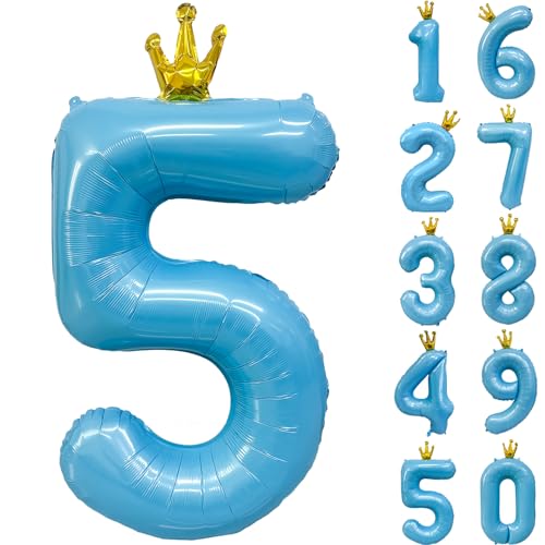 Blaue Luftballons Zahl 5 mit Krone, 101.6 cm Hellblau 5 Ballon 5 Geburtstag Party Dekoration Blau Krone Ballons 0-9 für Geburtstagsfeier Jubiläum Dekorationen Supplies Blaue Luftballons Zahl 5 mit Krone, 101.6 cm Hellblau 5 Ballon 5 Geburtstag Party Dekoration Blau Krone Ballons 0-9 für Geburtstagsfeier Jubiläum Dekorationen Supplies von CHANGZHONG