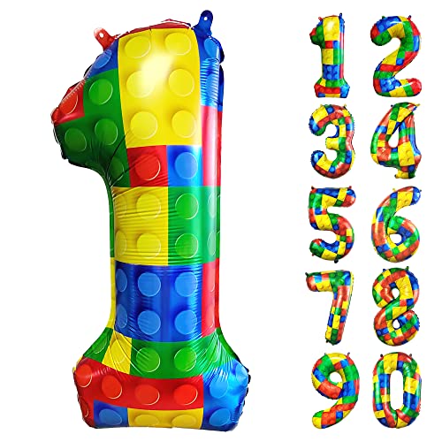 CHANGZHONG® Baustein Geburtstag Ballon Zahl 1 in Farbe Riesen Folienballon Mylar luftballon für Mädchen Jungen Geburtstag Party Dekoration Supplies von CHANGZHONG