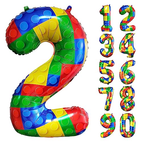 CHANGZHONG® Baustein Geburtstag Ballon Zahl 2 in Farbe Riesen Folienballon Mylar luftballon für Mädchen Jungen Geburtstag Party Dekoration Supplies von CHANGZHONG