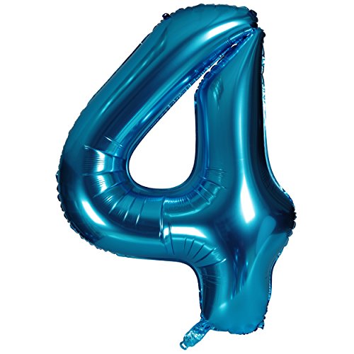 40 Zoll 0 to 9 in Blau Nummer Folienballon Helium Zahlenballon Luftballon Riesenzahl Party Hochzeit Kindergeburtstag Geburtstag Nummer 4 von CHANGZHONG