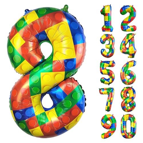 CHANGZHONG 81,3 cm große Helium-Folien-Mylar-Ballons mit Baustein-Zahl 8, für Mädchen und Jungen, 8. Geburtstag, Party-Dekoration, Zubehör von CHANGZHONG