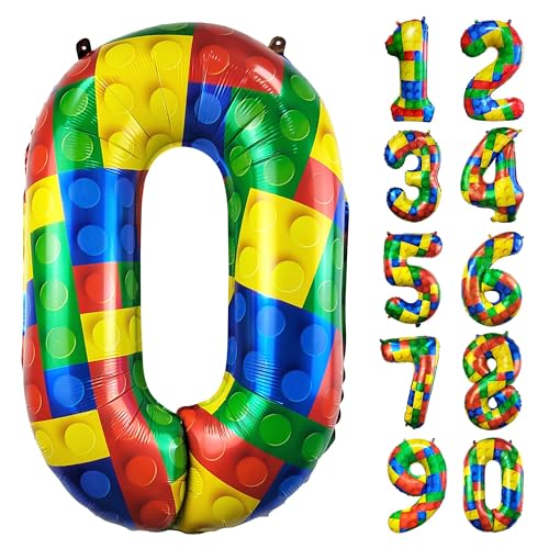 CHANGZHONG 81,3 cm große Luftballons mit Baustein, Zahl 0, große Heliumfolie, Mylar-Ballon für Mädchen, Jungen, Geburtstagsparty, Dekorations-Zubehör von CHANGZHONG