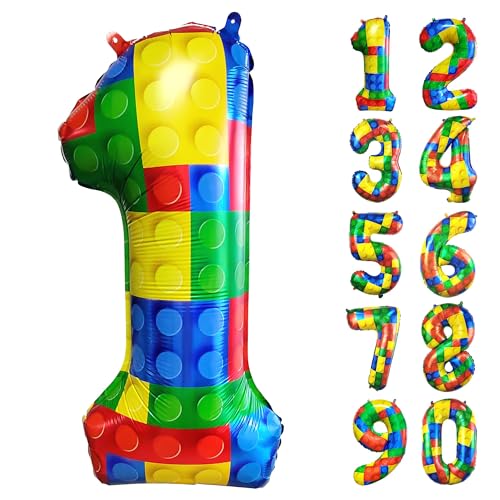 CHANGZHONG 81,3 cm große Luftballons mit Baustein, Zahl 1, 1 Jahre alt, große Helium-Folie, Mylar-Ballon für Geburtstagsparty, Dekorationszubehör von CHANGZHONG