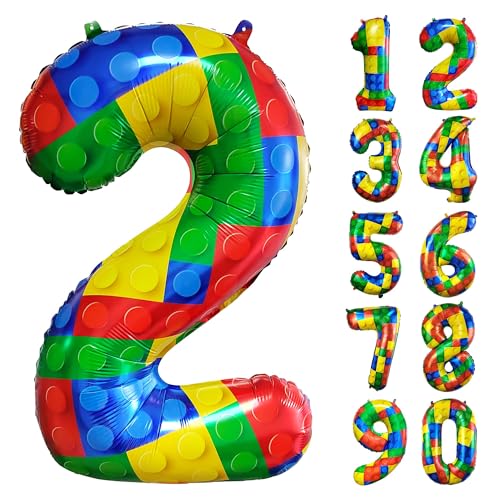 CHANGZHONG 81,3 cm große Luftballons mit Baustein-Zahl 2, 2 Jahre alt, große Helium-Folie, Mylar-Ballon für 2. Geburtstag, Party, Dekoration, Zubehör von CHANGZHONG