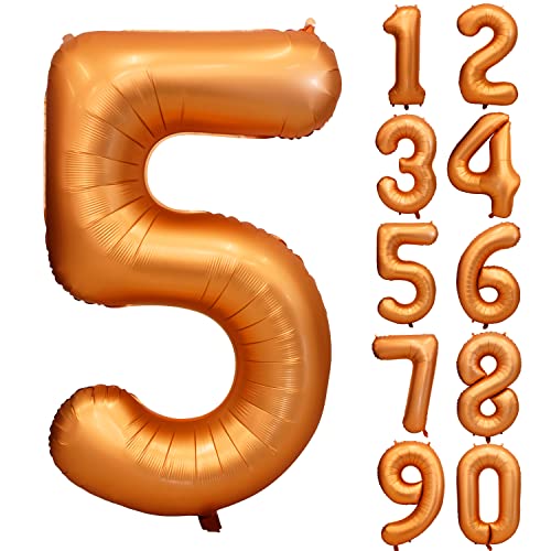 CHANGZHONG Folienballon Zahl 5 Orange 40 Zoll Mylar Helium Ballon für Geburtstagsfeier Dekorationen Mädchen Jungen Babyparty Hochzeitstag Supplies (Nummer 5) von CHANGZHONG