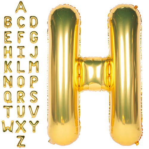 Große Mylar Folie Helium Brief Luftballons 40 Zoll Gold Luftballons Alphabet Buchstaben für Geburtstag Brautdusche Jubiläumsdekorationen(Letter H) von CHANGZHONG