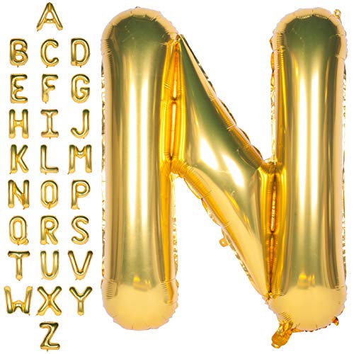 Große Mylar Folie Helium Brief Luftballons 40 Zoll Gold Luftballons Alphabet Buchstaben für Geburtstag Brautdusche Jubiläumsdekorationen(Letter N) von CHANGZHONG