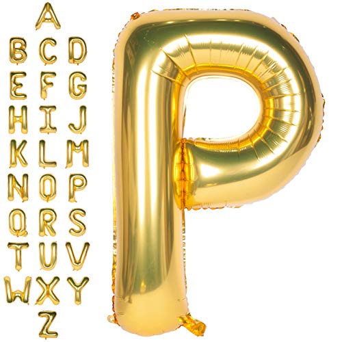 Große Mylar Folie Helium Brief Luftballons 40 Zoll Gold Luftballons Alphabet Buchstaben für Geburtstag Brautdusche Jubiläumsdekorationen(Letter P) von CHANGZHONG
