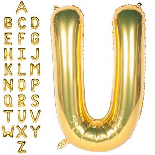 Große Mylar Folie Helium Brief Luftballons 40 Zoll Gold Luftballons Alphabet Buchstaben für Geburtstag Brautdusche Jubiläumsdekorationen(Letter U) von CHANGZHONG