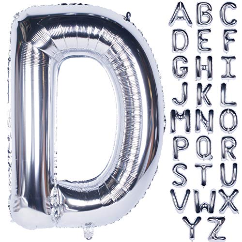 Große Mylar Folie Helium Brief Luftballons 40 Zoll Silber Luftballons Alphabet Buchstaben für Geburtstag Brautdusche Jubiläumsdekorationen(Letter D) von CHANGZHONG