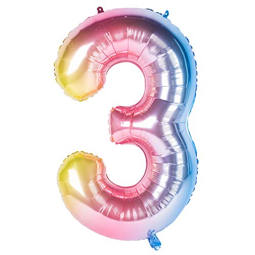 40 Zoll 0 to 9 in Regenbogen Nummer Folienballon Helium Zahlenballon Luftballon Riesenzahl Party Hochzeit Kindergeburtstag Geburtstag (Number 3) von CHANGZHONG