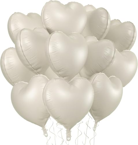 Cremefarbener Herz-Folienballon, 45,7 cm, 20 Stück, beigefarbene herzförmige Folienballons für Valentinstag, Hochzeit, Jahrestag, Herbst, Geburtstag, Babyparty, Erntedankfest, Party-Dekorationen von CHANGZHONG