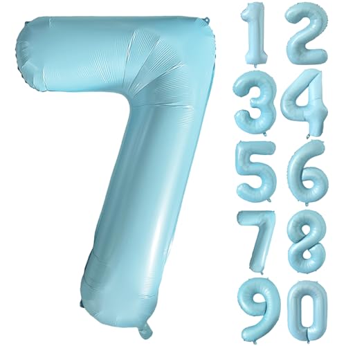 Folienballon Zahl 7 Matt Blau 101.6 cm Mylar Helium Ballon für Geburtstag Party Dekorationen Hellblau 7 Luftballons Mädchen Jungen Babyparty Hochzeitstag Supplies (Nummer 7) von CHANGZHONG
