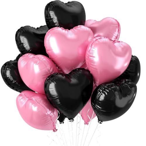 Folienballon in Herzform, 45,7 cm, 20 Stück, schwarz-rosa, herzförmige Folienballons für Valentinstag, Hochzeit, Jahrestag, Geburtstag, Brautparty, Babyparty, Party-Dekorationen von CHANGZHONG