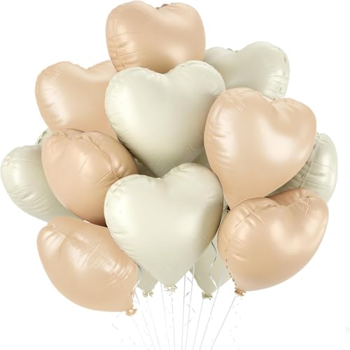 Folienballon in Herzform, karamellfarben, cremefarben, 45,7 cm, 20 Stück, karamellfarben, herzförmig, für Valentinstag, Hochzeit, Jahrestag, Herbst, Geburtstag, Babyparty, Erntedankfest von CHANGZHONG
