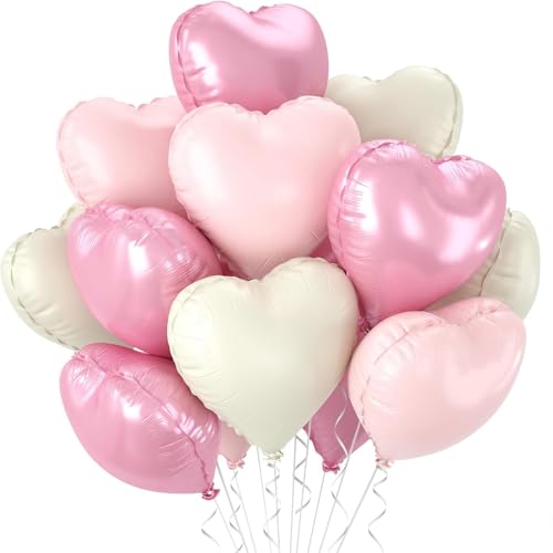 Folienballon in Herzform, rosa, cremefarben, 45,7 cm, 20 Stück, Babyrosa, cremefarben, herzförmige Folienballons für Valentinstag, Hochzeit, Jahrestag, Geburtstag, Brautparty, Babyparty von CHANGZHONG