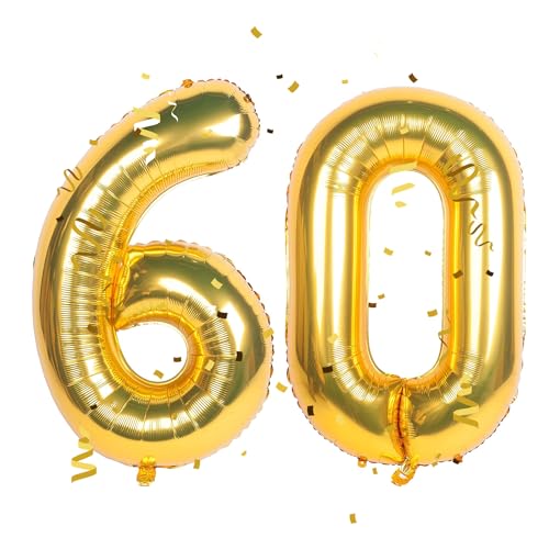 Gold Luftballon Zahlen 60 60. Geburtstag Deko Folienballon Zahl 60 Riesenzahl Ballon 60 Geburtstag Männer Frauen Party Hochzeit Nummer 60 von CHANGZHONG