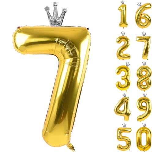 Gold Zahl 7 Ballon mit Krone, 101,6 cm, goldene Zahlenballons 0-9 für Geburtstagsparty, Jahrestag, Dekorationen, Zubehör Gold Zahl 7 Ballon mit Krone, 101,6 cm, goldene Zahlenballons 0-9 für Geburtstagsparty, Jahrestag, Dekorationen, Zubehör von CHANGZHONG