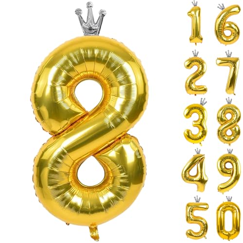 Gold Zahl 8 Ballon mit Krone, 101,6 cm, goldene Zahlenballons 0-9 für Geburtstagsparty, Jahrestag, Dekorationen, Zubehör Gold Zahl 8 Ballon mit Krone, 101,6 cm, goldene Zahlenballons 0-9 für Geburtstagsparty, Jahrestag, Dekorationen, Zubehör von CHANGZHONG