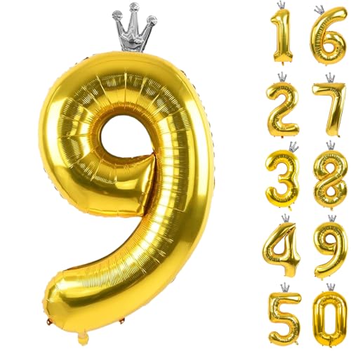 Gold Zahl 9 Ballon mit Krone, 101,6 cm, goldene Zahlenballons 0-9 für Geburtstagsparty, Jahrestag, Dekorationen, Zubehör Gold Zahl 9 Ballon mit Krone, 101,6 cm, goldene Zahlenballons 0-9 für Geburtstagsparty, Jahrestag, Dekorationen, Zubehör von CHANGZHONG