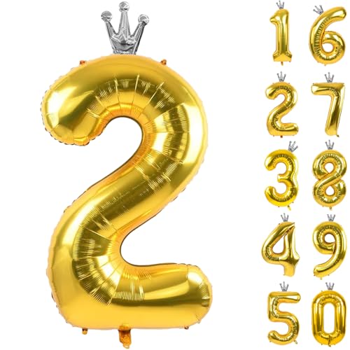 Goldener Ballon mit Zahl 2 mit Krone, 101,6 cm, goldene Zahlenballons 0–9, für Geburtstagsparty, Jahrestag, Dekorationen, Zubehör Goldener Ballon mit Zahl 2 mit Krone, 101,6 cm, goldene Zahlenballons 0–9, für Geburtstagsparty, Jahrestag, Dekorationen, Zubehör von CHANGZHONG