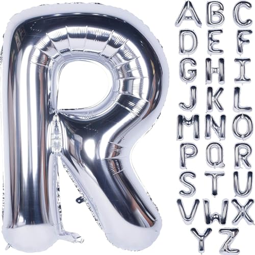 Große Mylar Folie Helium Brief Luftballons 40 Zoll Silber Luftballons Alphabet Buchstaben für Geburtstag Brautdusche Jubiläumsdekorationen(Letter R) von CHANGZHONG