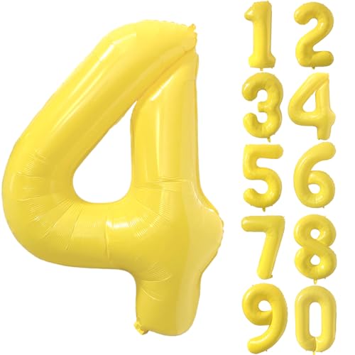 Großer gelber Zahlenballon 4 40 Zoll Gelb Zahl Folienballons 4 Luftballons für Geburtstagsfeier Dekorationen Mädchen Jungen Babyparty Hochzeitstag Supplies (Digital 4) von CHANGZHONG
