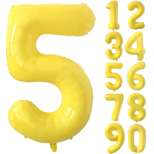 Großer gelber Zahlenballon 5 101.6 cm Gelb Zahl Folienballons 5 Luftballons für Geburtstagsfeier Dekorationen Mädchen Jungen Babyparty Hochzeitstag Supplies (Digital 5) von CHANGZHONG