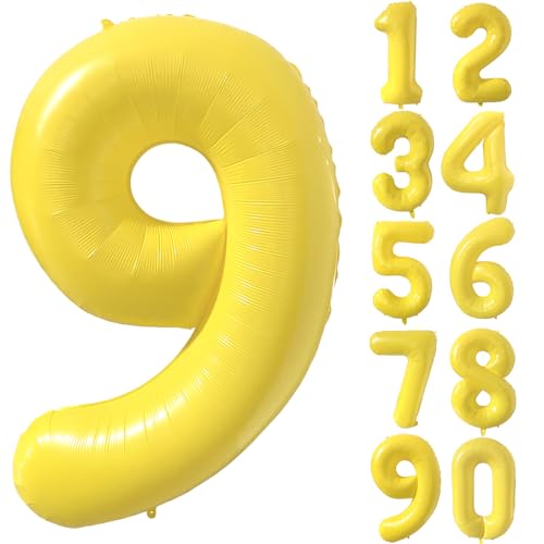 Großer gelber Zahlenballon 9 101.6 cm Gelb Zahl Folienballons 9 Luftballons für Geburtstagsfeier Dekorationen Mädchen Jungen Babyparty Hochzeitstag Supplies (Digital 9) von CHANGZHONG