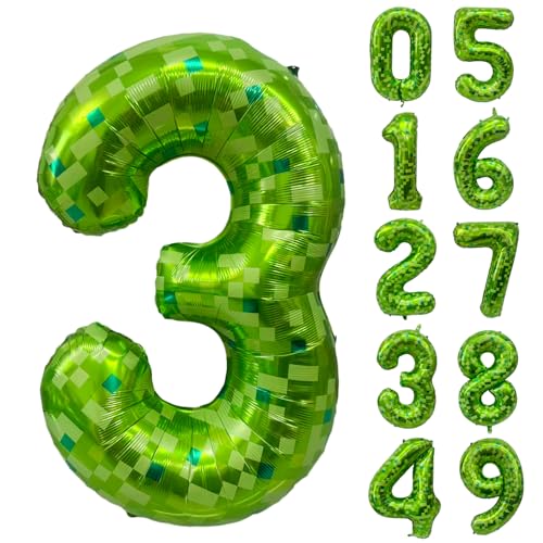 Grüne Zahlenballons, Gaint Green Pixel Nummer 3, Ballon 101,6 cm, dunkelgrün, 3 Ballon für Kinder, Jungen, Mädchen, 3. Geburtstag, Party-Dekoration von CHANGZHONG