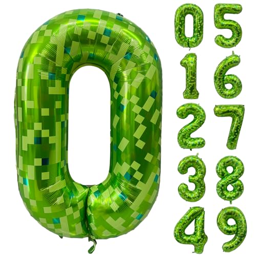 Grüne Zahlenballons, Gaint Green Pixel Zahl 0, Ballon 101,6 cm, dunkelgrüner 0-Ballon für Kinder, Jungen, Mädchen, Geburtstagsparty-Dekoration von CHANGZHONG
